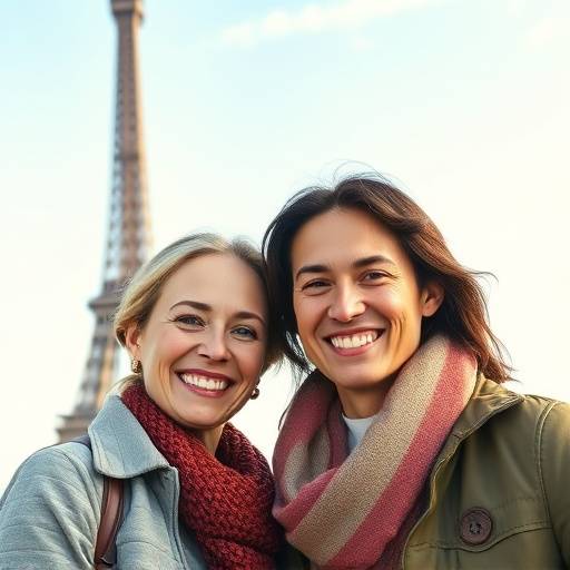 Affiche de la série 'Amour à Paris' : une comédie romantique avec un couple souriant devant la Tour Eiffel.