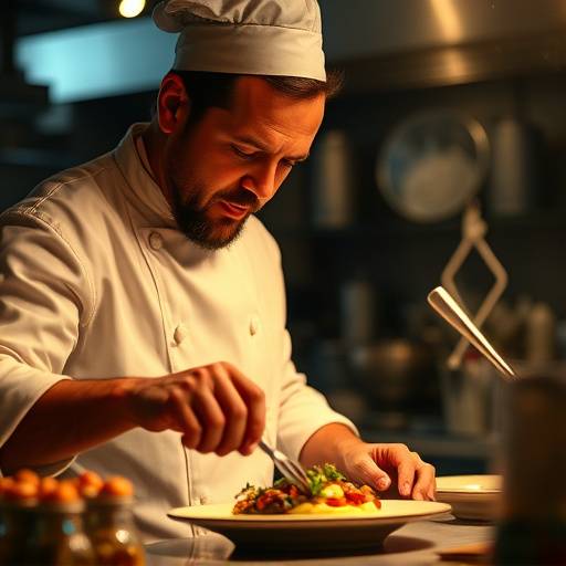Affiche de la série 'Cuisine et Confidences' montrant Antoine, le chef principal, préparant un plat avec passion.
